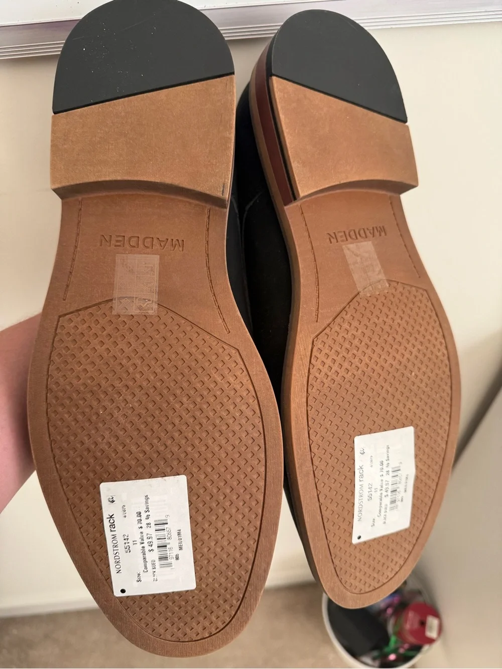Steve Madden Black Suede Derby Shoes with Tan Welt